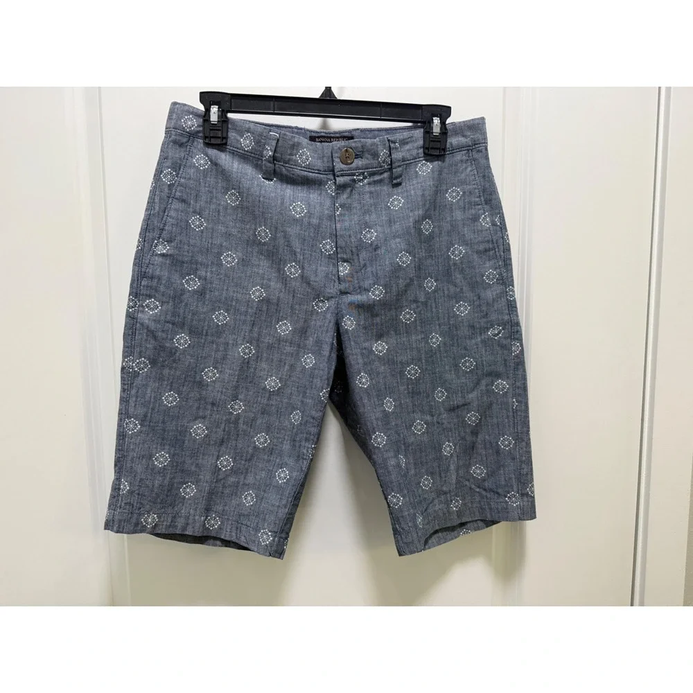 Banana Republic Aiden Slim Fit Blue Chambray Medallion Shorts Mens 29